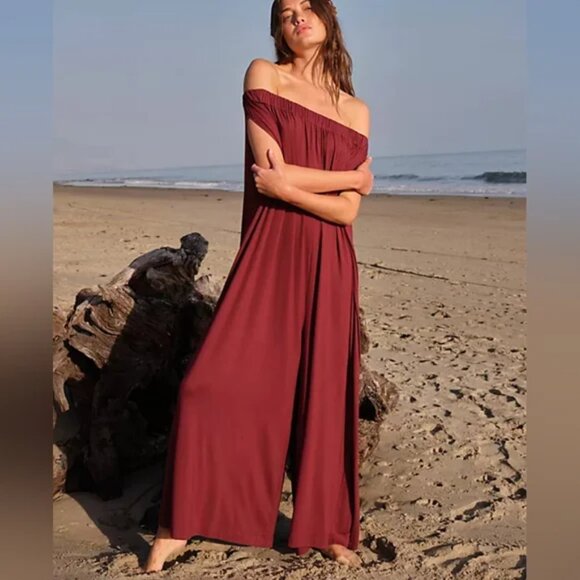 Free People Beach Oversized Mexicali Maxi Off The Shoulder Jumpsuit Onesie Sz XS - Picture 1 of 6